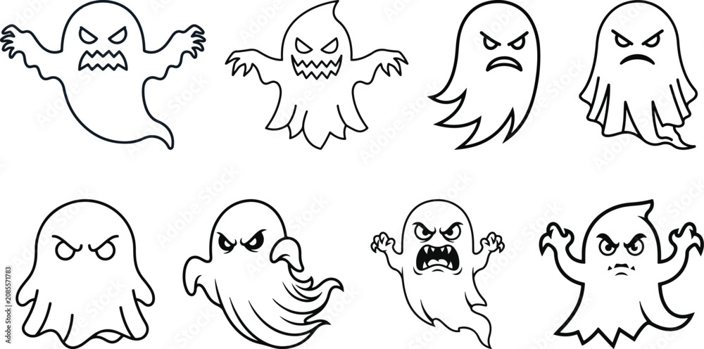 Obraz premium Halloween angry ghosts collection spooky illustrations for decoration