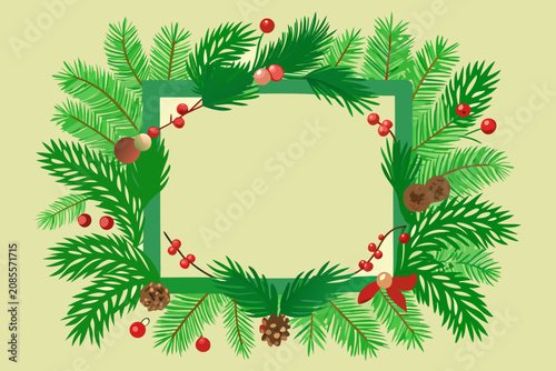 Winter holiday frame with pine needles berries and pinecones illustration pinecones christmas seasonal