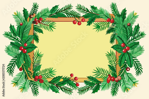 Traditional christmas frame border with evergreen foliage and red berries christmas evergreen seasonal