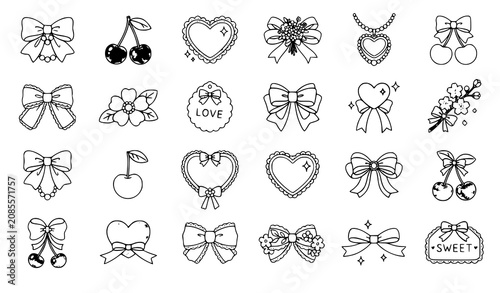 Fotografía Coquette Wedding Bows and Sweet Cherries Hand Drawn Clip Art Vector Collection f