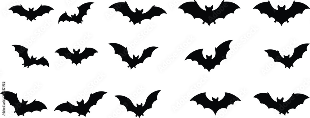 Fototapeta premium Halloween bat silhouettes collection spooky black bat shapes for october 31st decorations