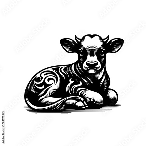 Black and white calf illustration