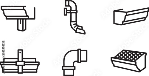 Fotografi Six types of drain and ventilation pipe fittings and covers illustration Vector