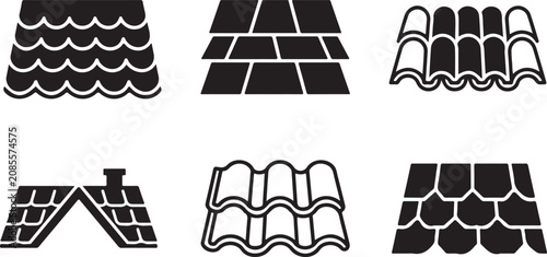Six different types of roof shingles and tiles vector illustration Vector