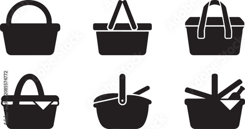 Fotografía Six different picnic basket icons with handles and variations Vector