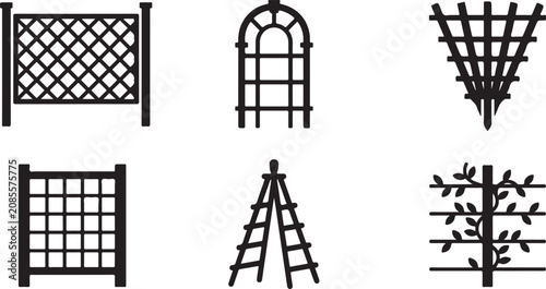 Fotografie Six different styles of wooden trellis and lattice fence designs Vector