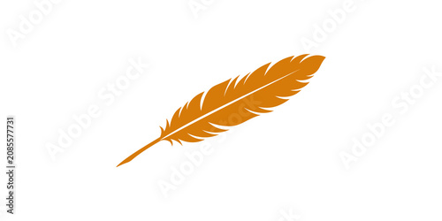 Obraz na plátně Orange feather quill pen classic writing silhouette isolated on transparent back
