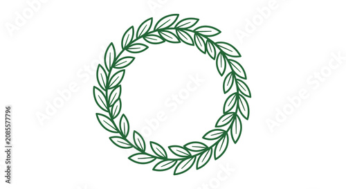Green laurel leaf circle wreath symbol.