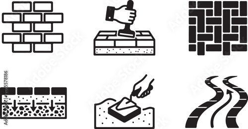 Photos Illustrated bricklaying and masonry construction process icons Vector