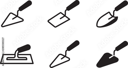Fotografie Set of six different trowel and mortar tools icons Vector