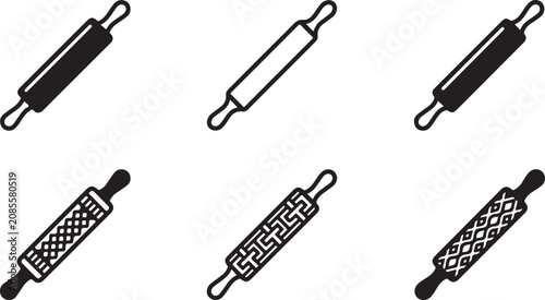 Obraz na płótnie Six baking rolling pin tools in simple black and white vector style Vector