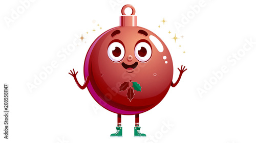 Cute cartoon red Christmas ornament with face and arms