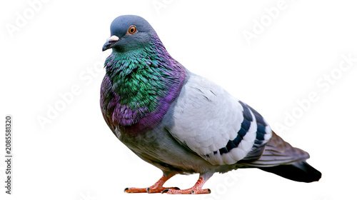 Rock pigeon with iridescent neck feathers and black wing bars