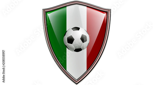 Shield with Italian flag colors and soccer ball emblem