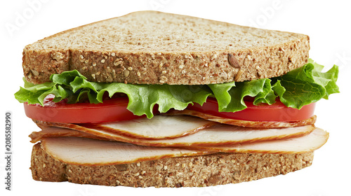 Fotografía Whole wheat bread sandwich with turkey slices lettuce, and tomato