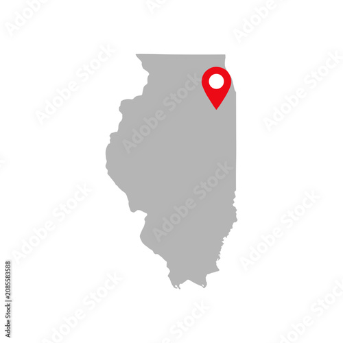 Illinois state map with a red location pin pointing to chicago