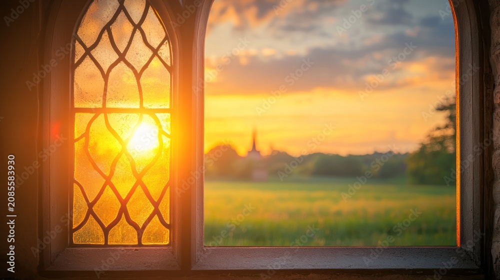 Fototapeta premium Sunset through stained glass window