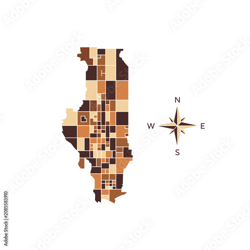Illinois state map with geometric mosaic pattern and compass rose