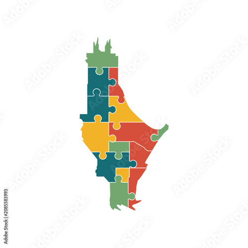 Map of saudi arabia composed of vibrant jigsaw puzzle pieces