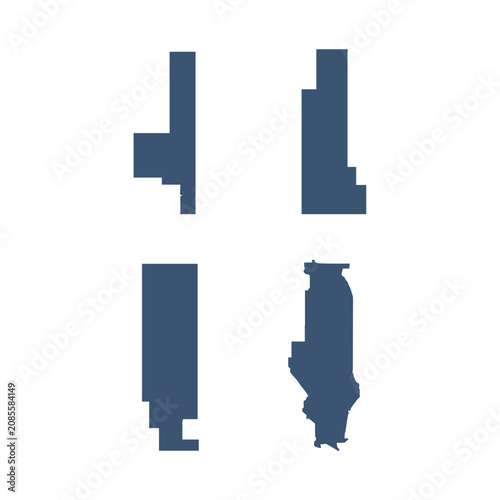 Abstract blue architectural footprints and geometric silhouettes
