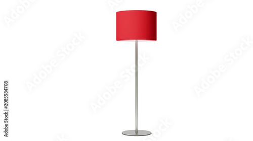 Photos Red cylinder lampshade floor lamp with silver pole and base