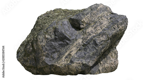 Cuadro en lienzo Rough textured grey and green mossy rock boulder