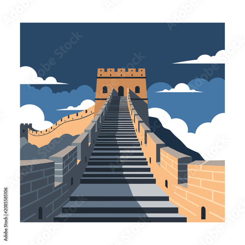 Great wall of china stairs leading to a watchtower