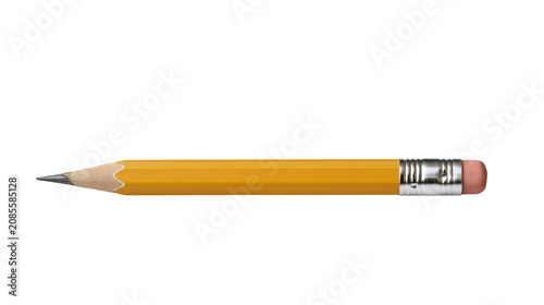 Yellow wooden pencil with graphite tip and pink eraser