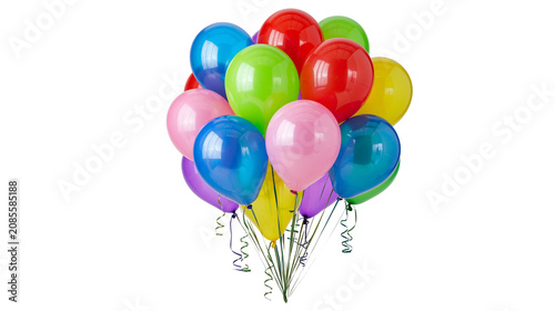 Bunch of colorful balloons with ribbons