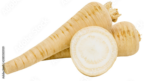 Bild auf Leinwand Parsnip root vegetable, whole and sliced cross-section