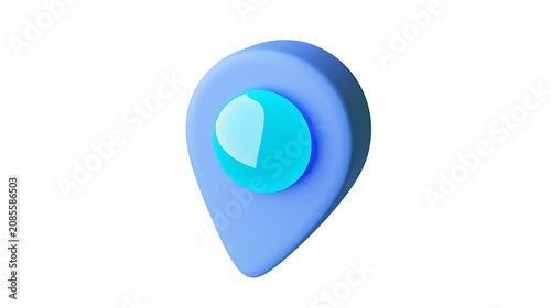 3D blue map pin location marker with cyan circle