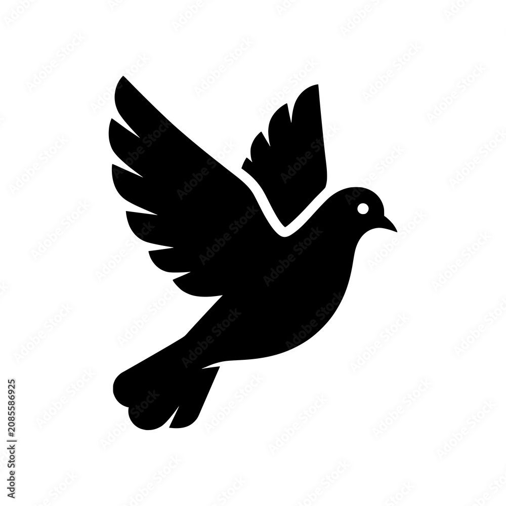 Fototapeta premium Dove icon featuring a graceful flying bird with spread wings. Represents peace, hope, harmony, and freedom. Ideal for religious, humanitarian, and wedding-related designs.
