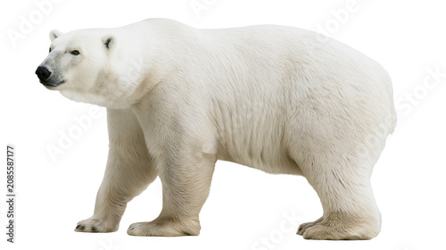 Polar bear walking full body white fur black nose, white
