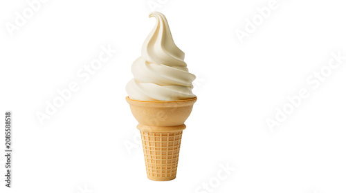 Foto Creamy vanilla soft serve ice cream in a waffle cone