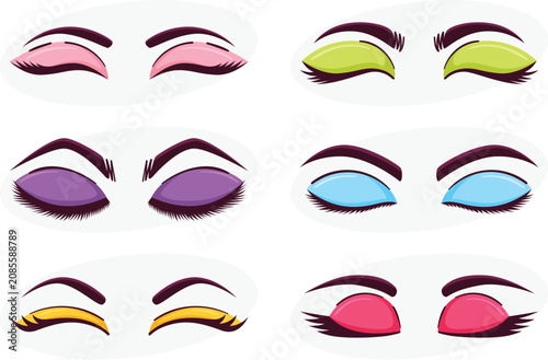 Billede på lærred Female visage design elements pack showing diverse trendy cosmetics eye makeup v