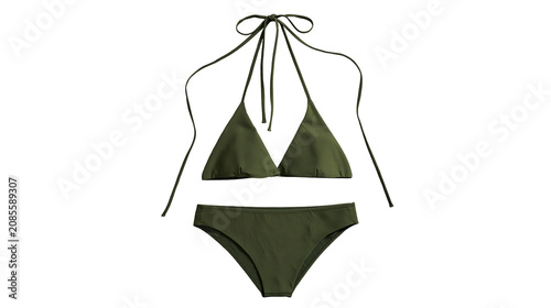 Картината върху платно Olive green halter neck bikini set with tie strings