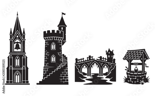 Halloween Elements Set, Medieval Architecture Elements Set