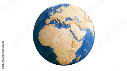 Earth globe showing Europe Africa Middle East, and parts of Asia