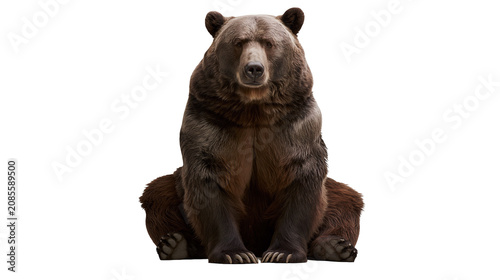 Large brown grizzly bear sitting facing forward