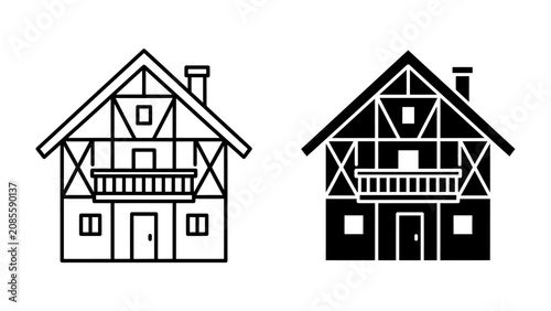 Bild auf Leinwand Two German-style houses, one in outline and the other as a solid black silhouett