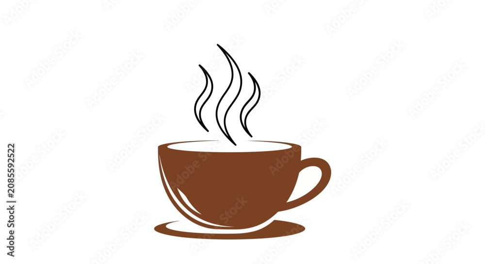 Fototapeta premium A simple brown icon of a steaming hot cup of coffee on a white background
