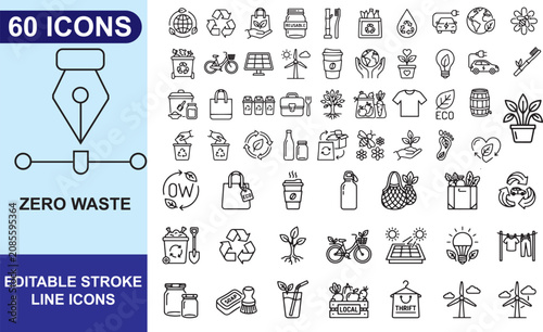 Zero Waste Line Icons Collection Editable Stroke Style