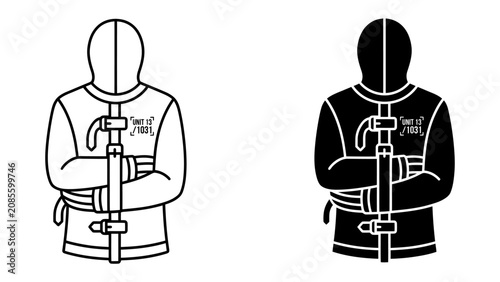 Foto Straightjacket Silhouette: A stark depiction of a straightjacket, presented in both line art and silhouette, symbolizing confinement and a loss of control
