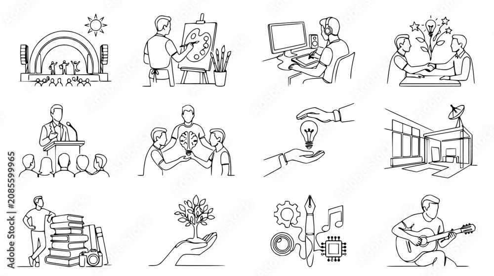 Fototapeta premium Creative Ideas and Business Concepts - Montage of Line Art Illustrations