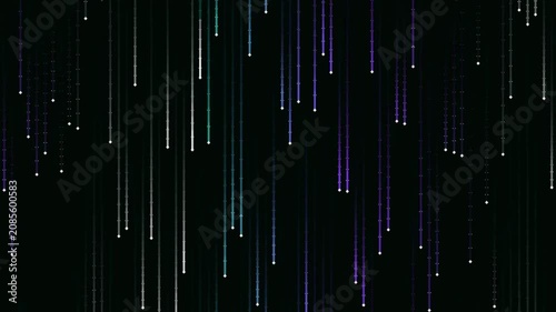 Digital Rain Abstract: A mesmerizing dark backdrop is adorned with a cascade of glowing, colorful lines, resembling digital rain or falling stars, creating a futuristic and dynamic visual.