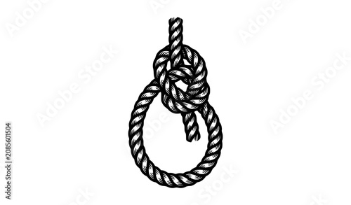 Fotografie Classic Bowline Rope Knot Black and White Nautical Vector Illustration