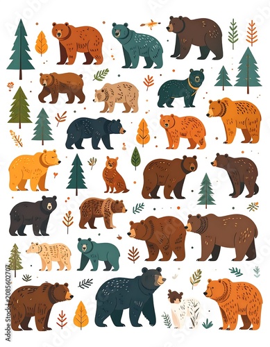 Cute cartoon cows on green meadow pattern.