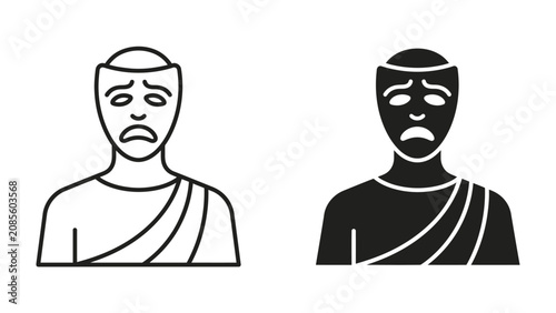 Photography Two Faces of Drama: A stark graphic representation of the dual nature of drama, showcasing both the outline and solid silhouette of a mask conveying profound sadness and despair