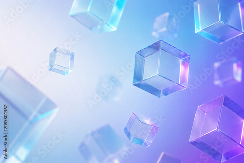 Floating Transparent Crystal Cubes with Prismatic Light