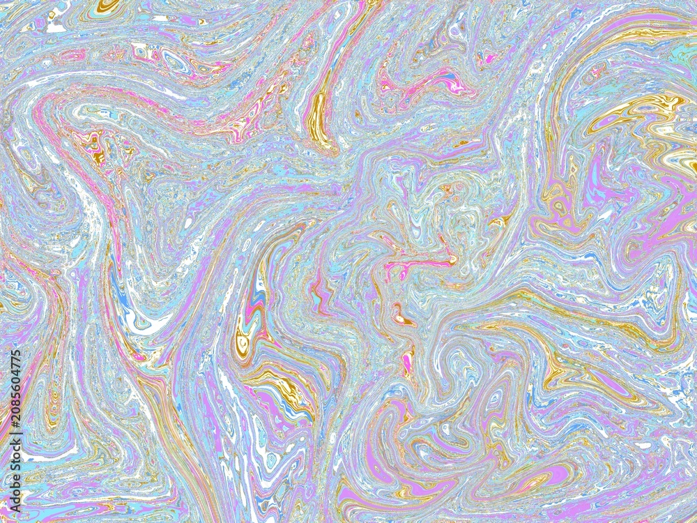 Fototapeta premium Vibrant pastel multi-color marble texture featuring iridescent pink, blue, and gold glitter accents.